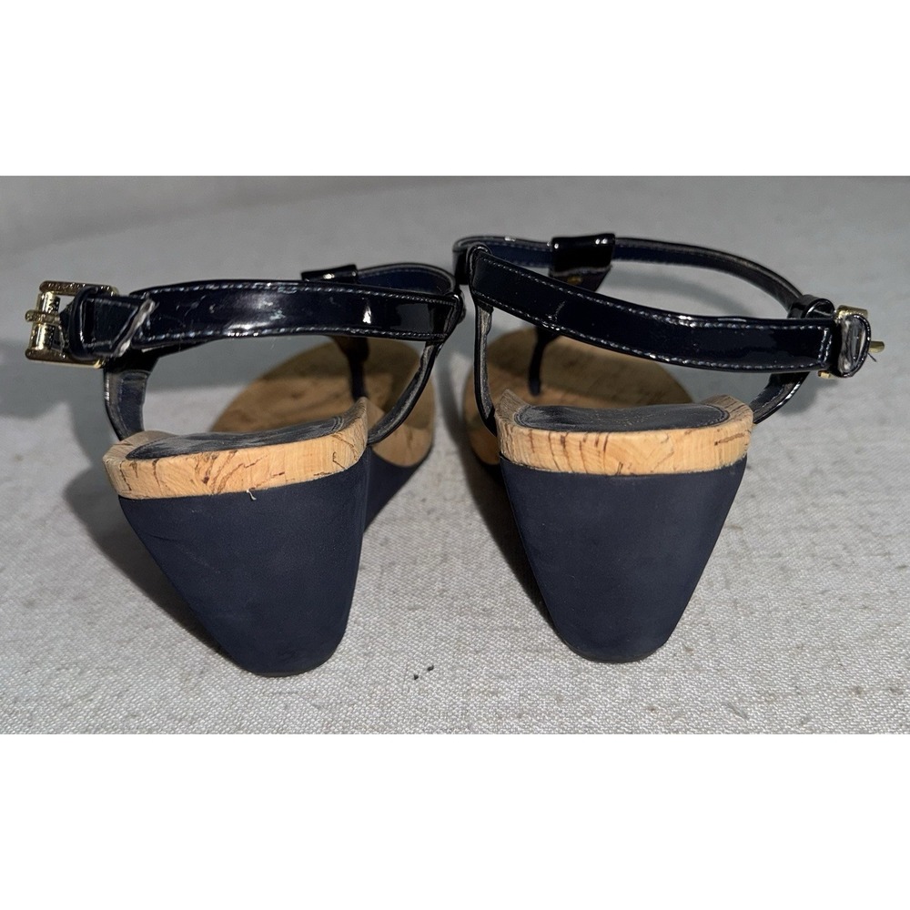 Ralph Lauren Navy Blue Women's 8.5 T-Shaped Thong Wedge Sandals Heels - Picture 7 of 9